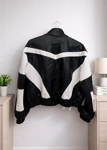 Siyah-Beyaz motorcu Deri Ceket - Görsel 2