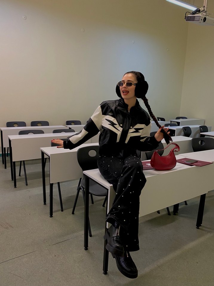 Siyah-Beyaz motorcu Deri Ceket - Görsel 3