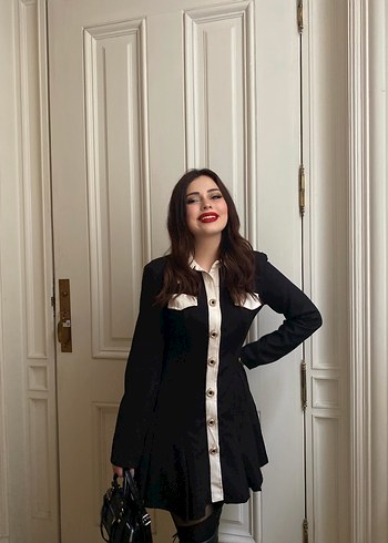 Düğmeli Siyah Deri Mini Kadın elbise - Görsel 2