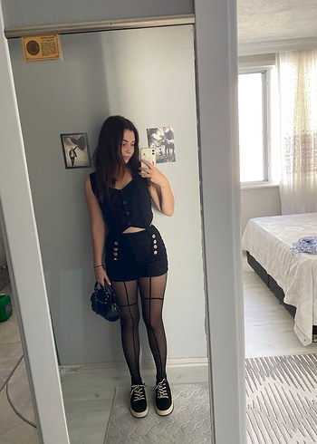 Siyah kot şort - Görsel 2