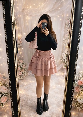 Pembe Fırfırlı Nakışlı etek - Görsel 2