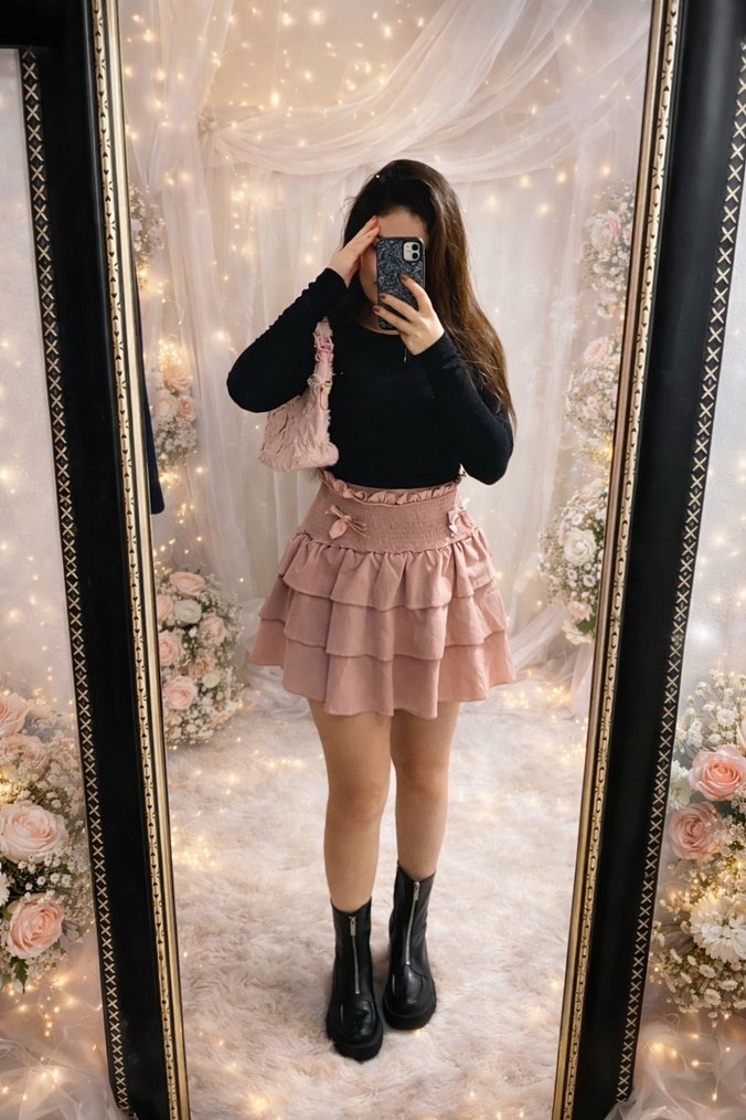 Pembe Fırfırlı Nakışlı etek - Görsel 2