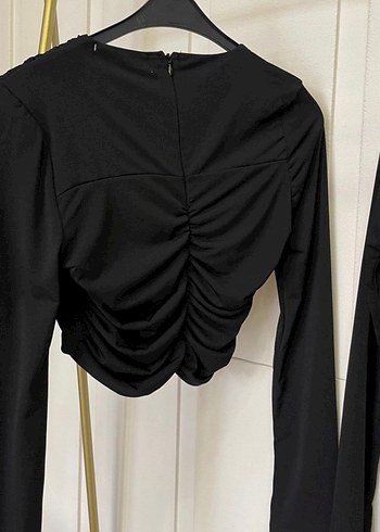 Siyah Drapeli Mini Kadın Bluz - Görsel 2