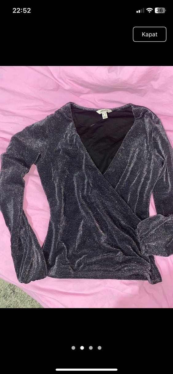 Gri V Yaka Drapeli Kadın Bluz - Görsel 2