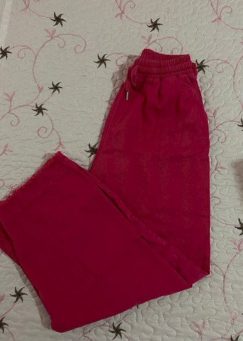 Pembe Keten Salaş Kadın Pantolon - Görsel 2