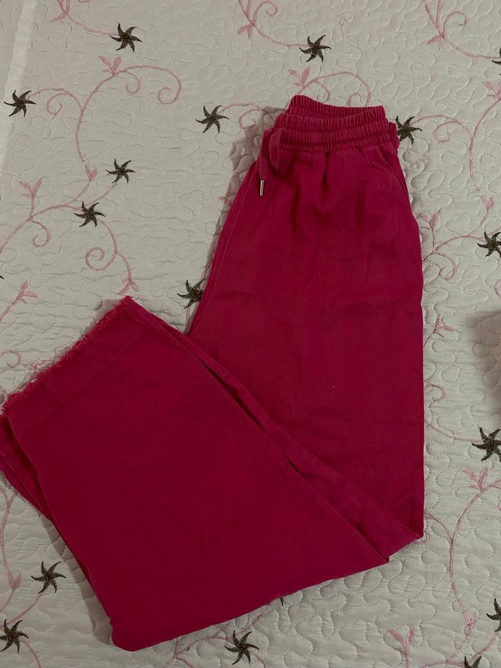 Pembe Keten Salaş Kadın Pantolon - Görsel 2