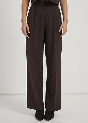 Kahverengi Pilili Kadın Kumaş Pantolon - Görsel 3