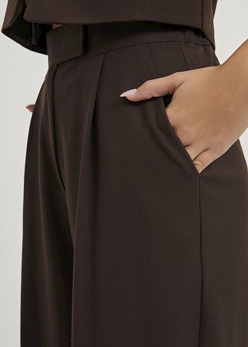 Kahverengi Pilili Kadın Kumaş Pantolon - Görsel 4