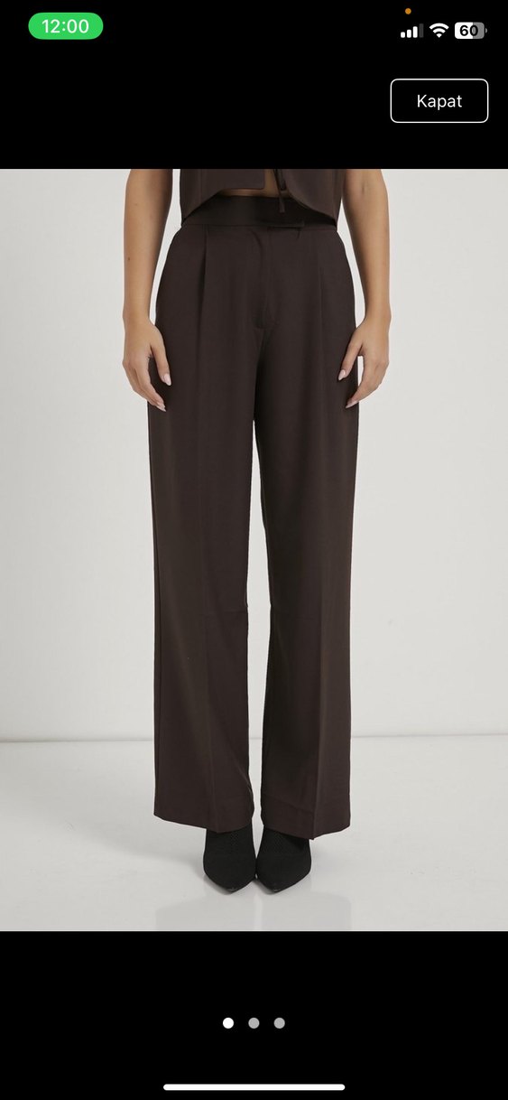 Kahverengi Pilili Kadın Kumaş Pantolon - Görsel 3