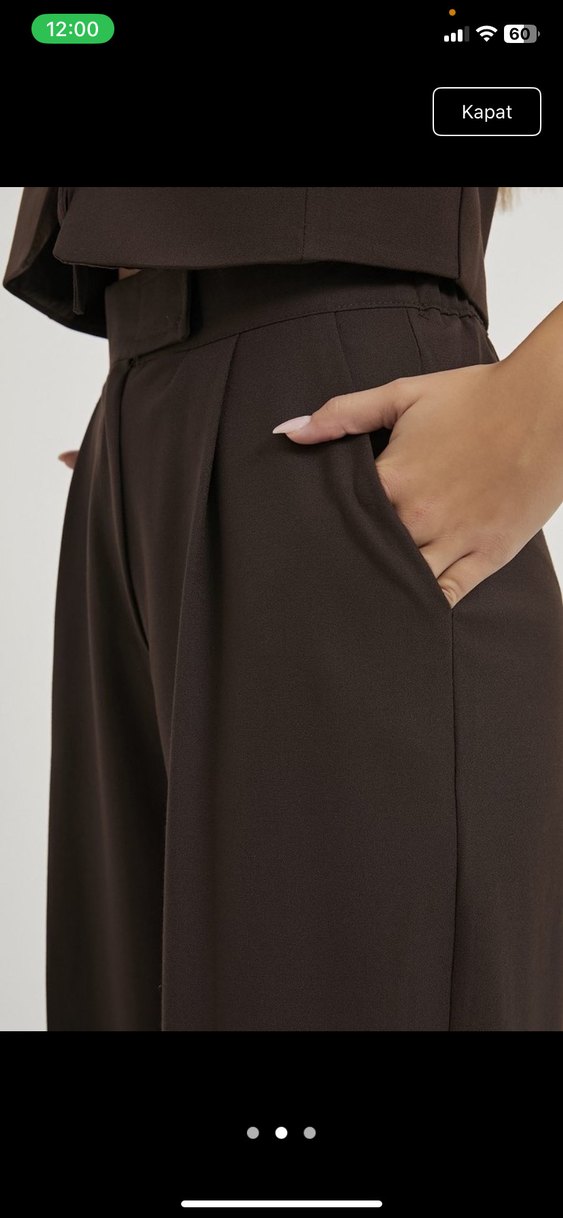 Kahverengi Pilili Kadın Kumaş Pantolon - Görsel 4