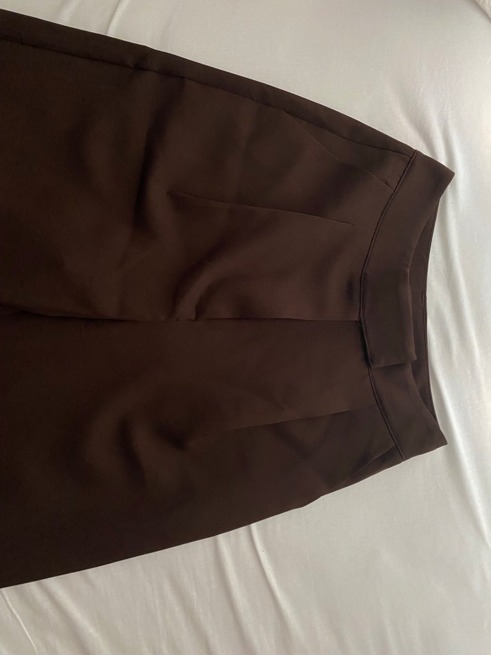 Kahverengi Pilili Kadın Kumaş Pantolon - Görsel 2