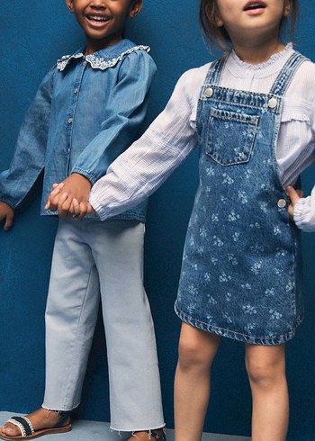 Kız Çocuk Denim Jile Çiçek Desenli