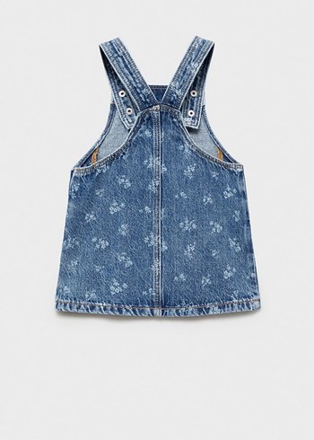 9-12 Ay Beden mavi Renk Kız Çocuk Denim Jile Çiçek Desenli