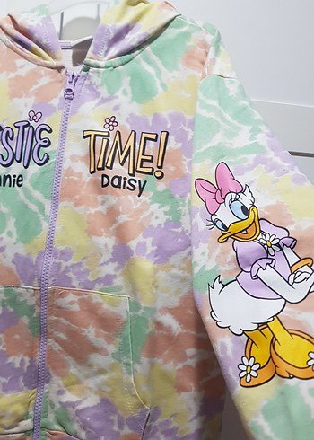 7 Yaş Beden Kız Çocuk Kapüşonlu Renkli Batik Fermuarlı Sweatshirt