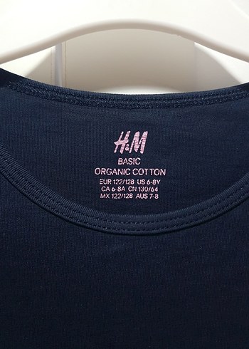 H&M Kız Çocuk Lacivert Kısa Kollu Basic Tişört