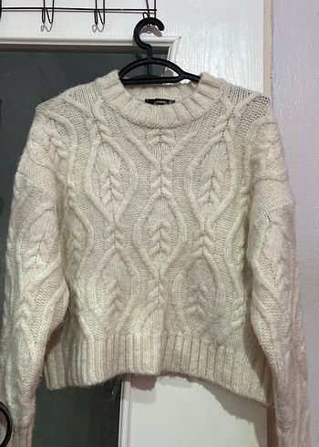 Beyaz Örgü Kadın Triko Kazak - Görsel 2