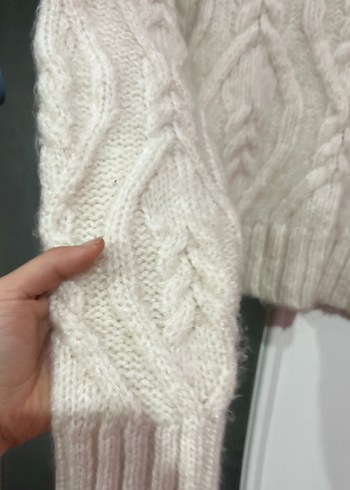 Beyaz Örgü Kadın Triko Kazak - Görsel 3