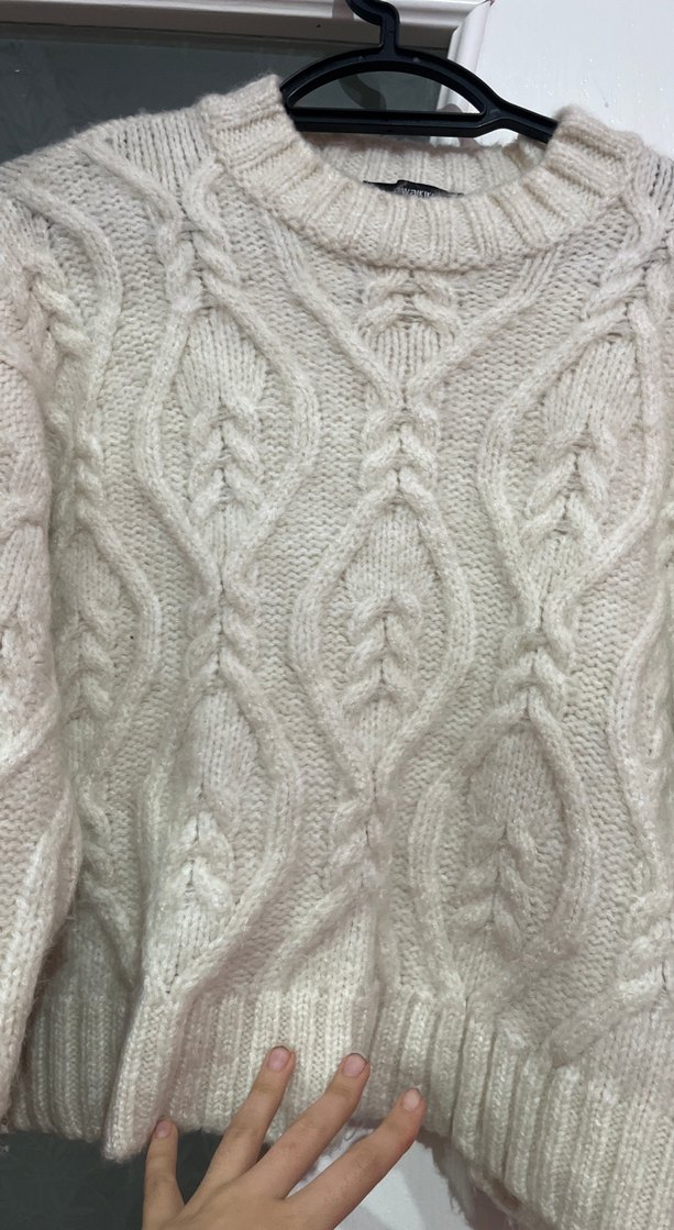 Beyaz Örgü Kadın Triko Kazak - Görsel 5