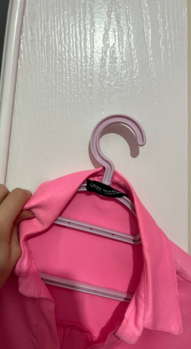 Düğmeli Pembe Uzun Kollu Kadın Gömlek - Görsel 2