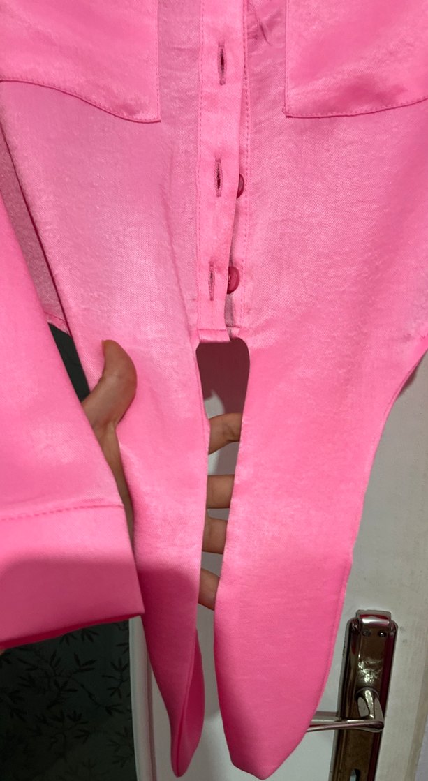 Düğmeli Pembe Uzun Kollu Kadın Gömlek - Görsel 4