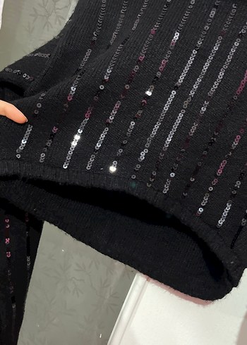 Nakışlı Siyah Örgü Kadın Kazak - Görsel 4