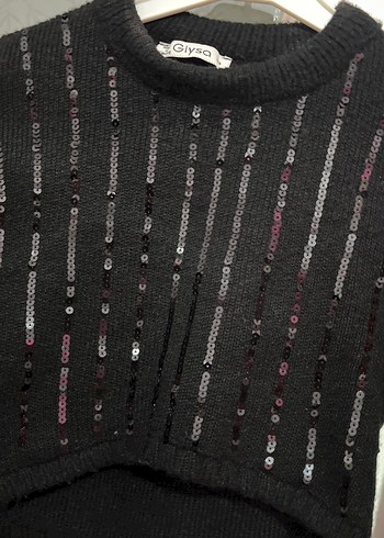 Nakışlı Siyah Örgü Kadın Kazak - Görsel 6