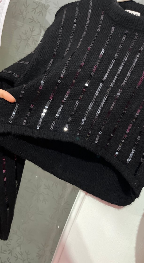 Nakışlı Siyah Örgü Kadın Kazak - Görsel 4