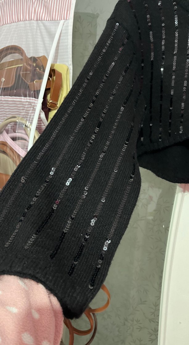 Nakışlı Siyah Örgü Kadın Kazak - Görsel 2