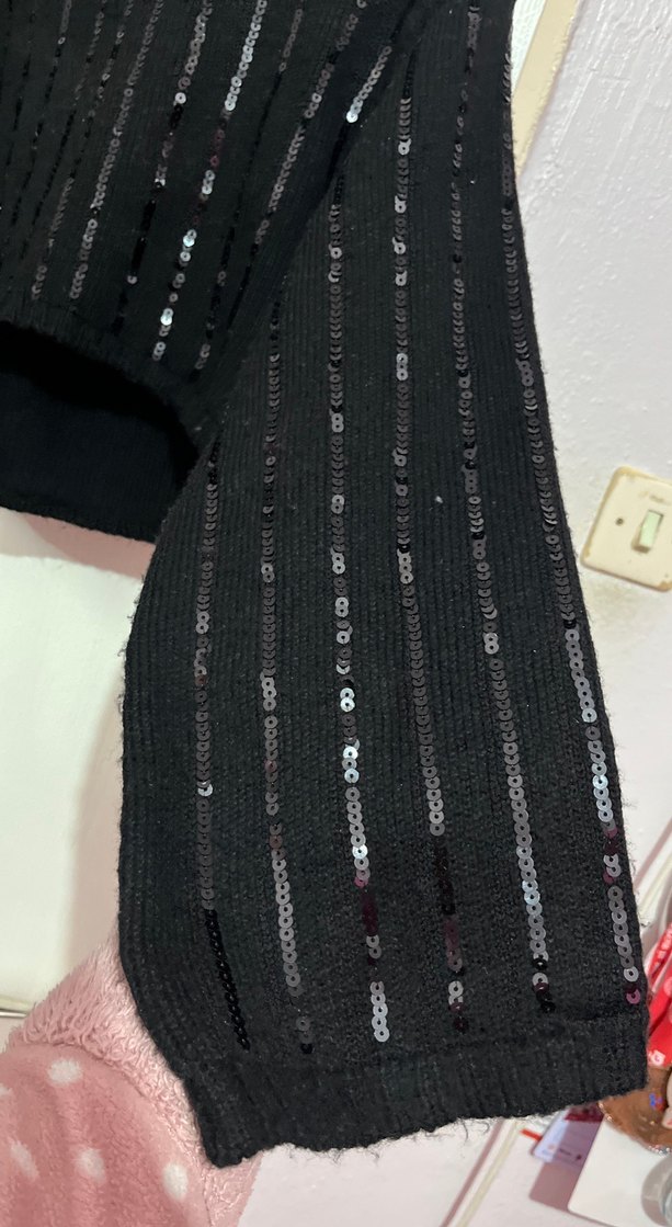 Nakışlı Siyah Örgü Kadın Kazak - Görsel 3