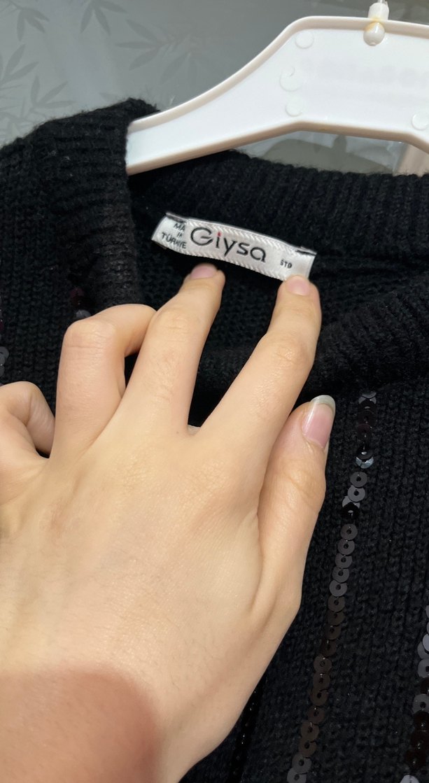 Nakışlı Siyah Örgü Kadın Kazak - Görsel 5