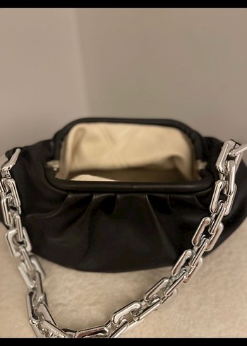 Gri Zincir Detaylı Kadın El Zinciri siyah çanta - Görsel 2