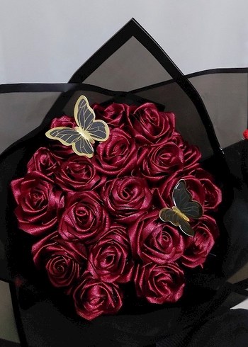 Bordo Kelebekli Gül Buketi - Görsel 2