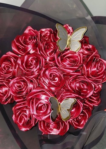 Bordo Kelebekli Gül Buketi - Görsel 3