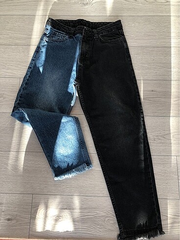 Zara model çift renkli jean/ paçaları püskül detaylı