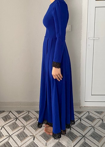 38 Beden Uzun Kollu Mavi Gotik Elbise