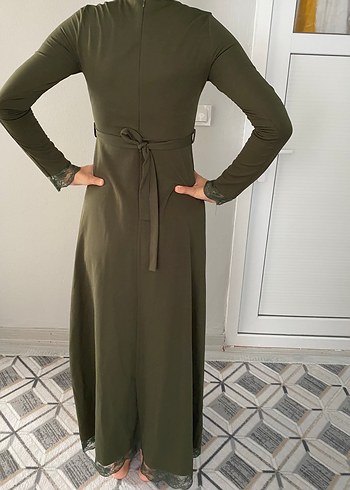 38 Beden haki Renk Kemerli Haki Uzun Kollu Kadın Elbise