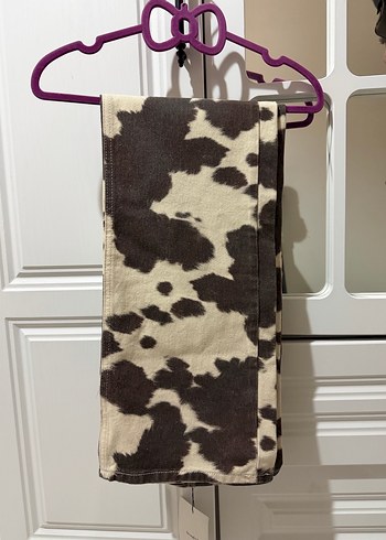 Kadın Kahverengi Inek Desenli Bol Kesim Kot Pantolon - Görsel 2