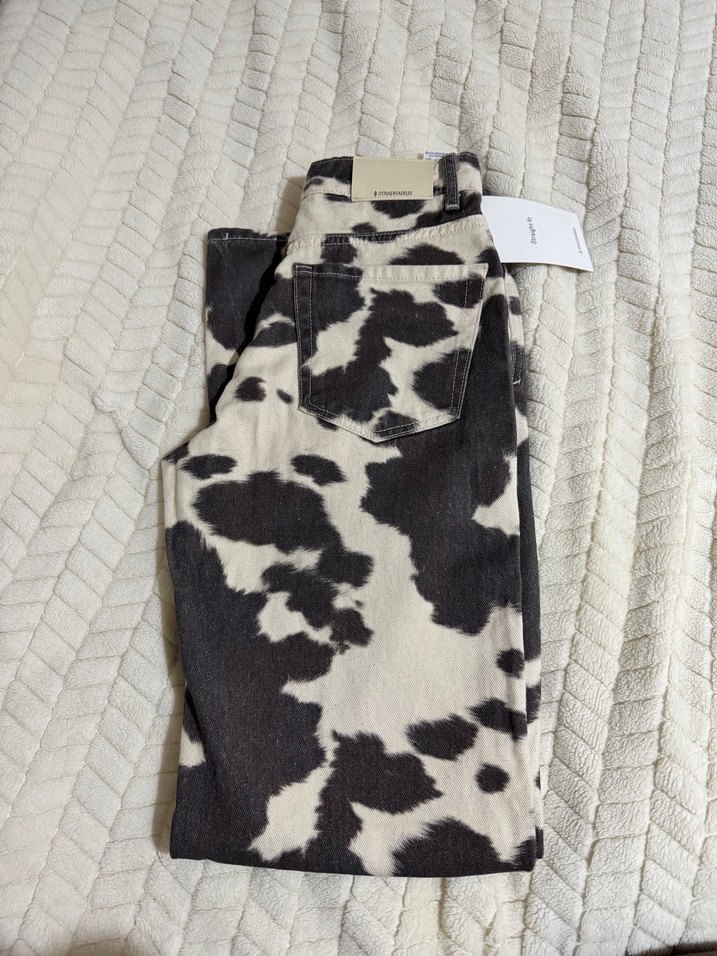 Kadın Kahverengi Inek Desenli Bol Kesim Kot Pantolon - Görsel 4