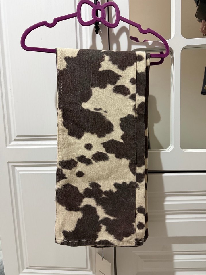 Kadın Kahverengi Inek Desenli Bol Kesim Kot Pantolon - Görsel 2