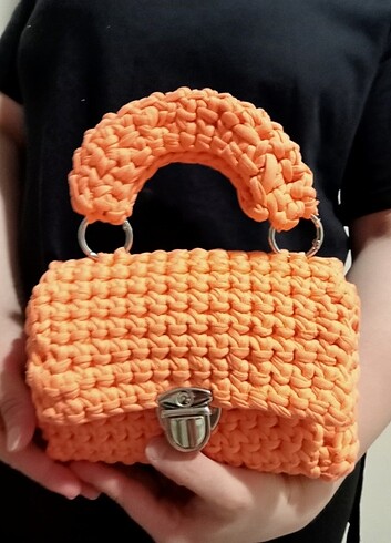  Beden turuncu Renk Penye ip çanta el örgüsü 