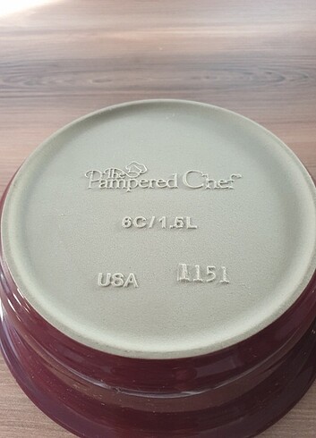 Beden bordo Renk Pampered Chef Stoneware Yuvarlak Kapaklı Fırıncı Pişirme