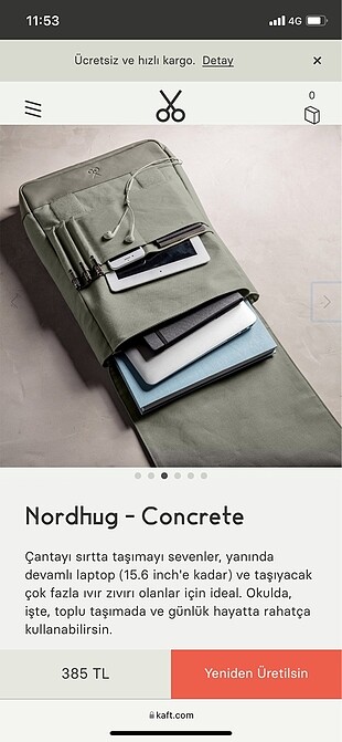  Beden Kaft Nordhug - Concrete - Çanta