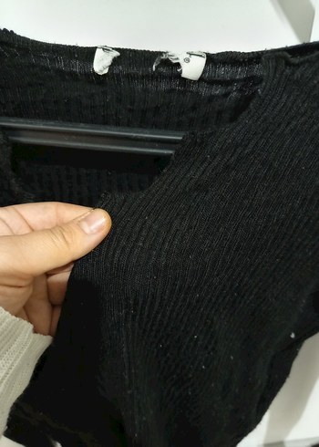 Siyah V Yaka Uzun Kollu Triko Bluz - Görsel 2