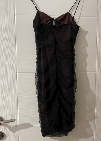 Kahverengi Drapeli Mini Strappy Elbise - Görsel 2