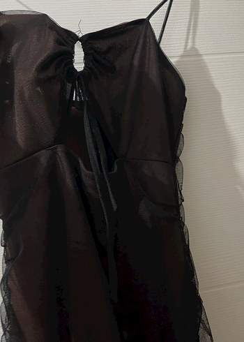 Kahverengi Drapeli Mini Strappy Elbise - Görsel 5