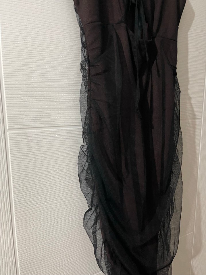 Kahverengi Drapeli Mini Strappy Elbise - Görsel 3