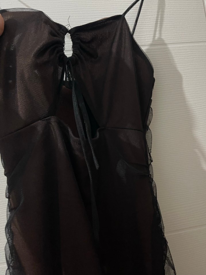 Kahverengi Drapeli Mini Strappy Elbise - Görsel 5