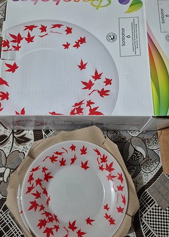 Kırmızı Yaprak Desenli Gri Yemek Tabağı - Görsel 2