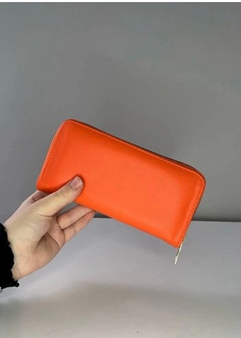 Turuncu Deri Fermuarlı Kadın Cüzdanı