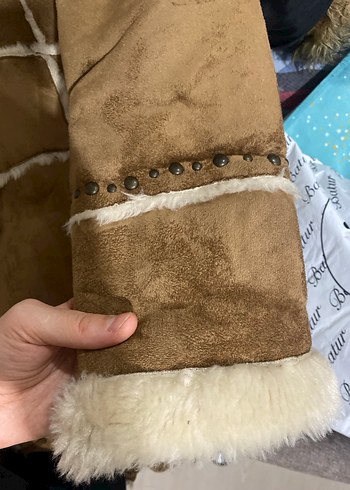 Kürklü Süet Kahverengi Kadın Kış Ceketi - Görsel 4